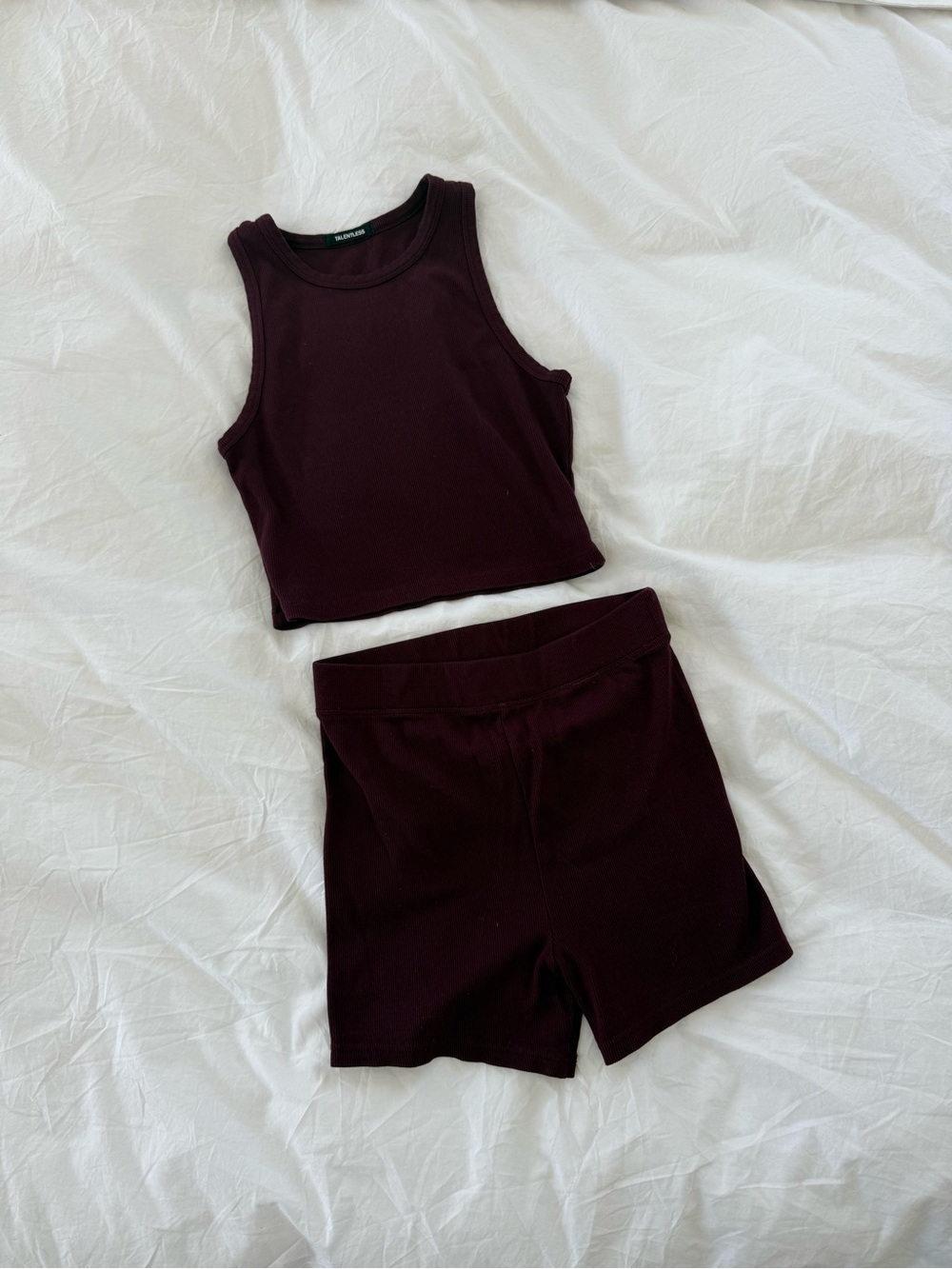 TALENTLESS Burgundy Ribbed Tank & Bike Short Set